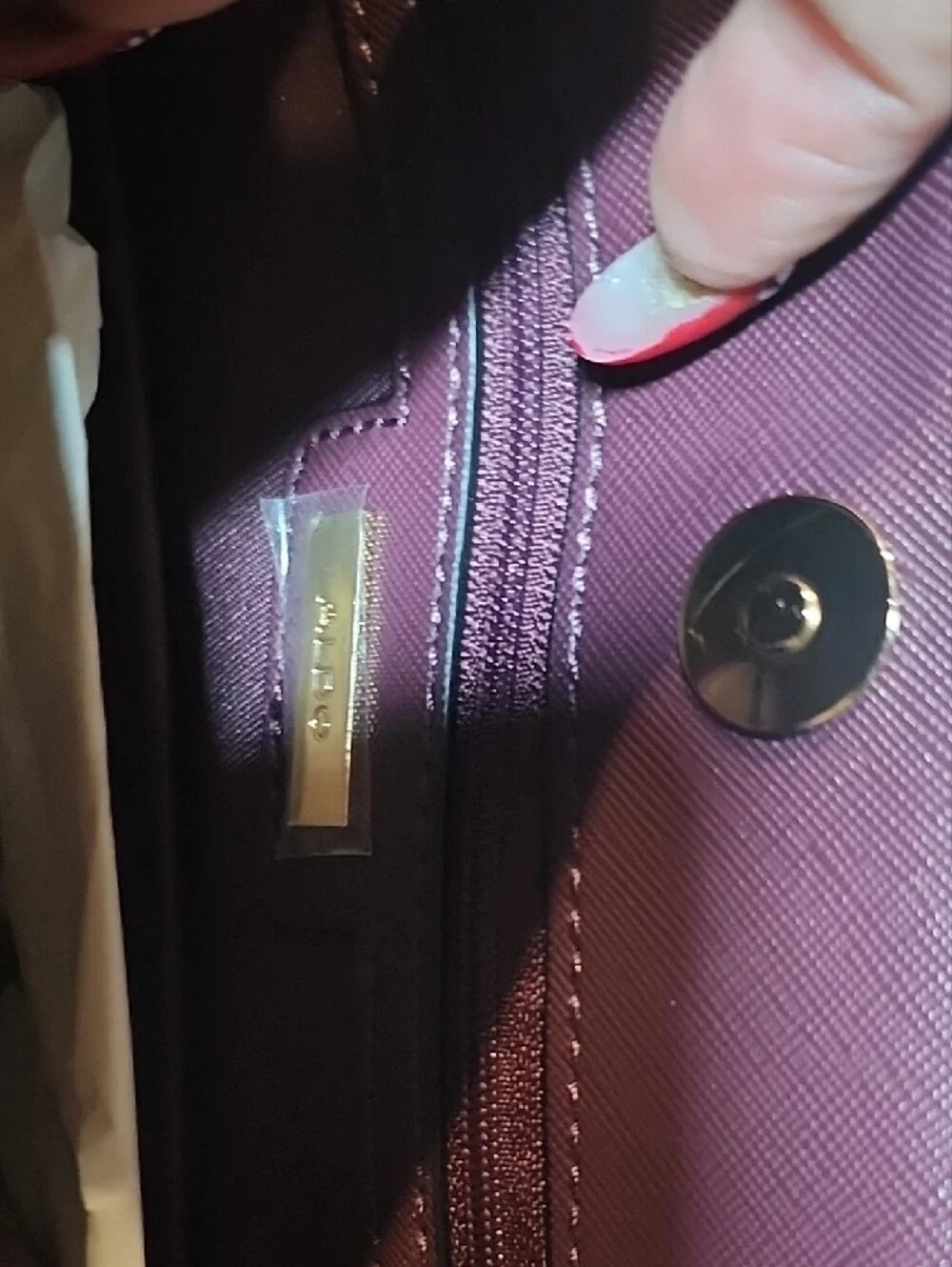 ALDO Black Satchel with Plum Trim and Gold Hardware